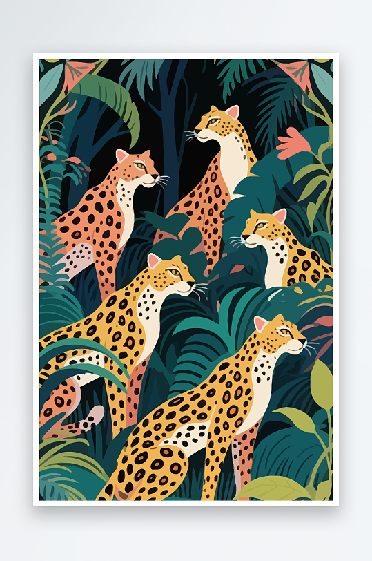 彩绘森林里的花豹插画-众图网