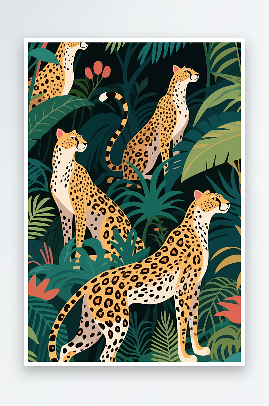 彩绘森林里的花豹插画元素-众图网