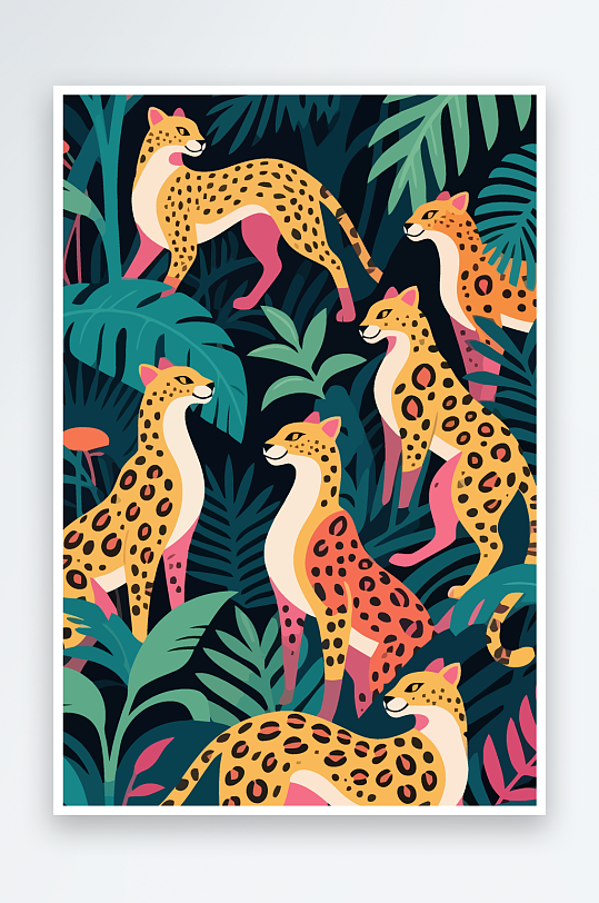 彩绘森林里的花豹插画元素-众图网