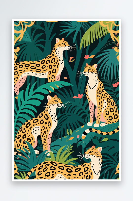 彩绘森林里的花豹插画元素-众图网