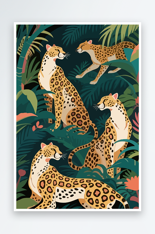 彩绘森林里的花豹插画元素-众图网