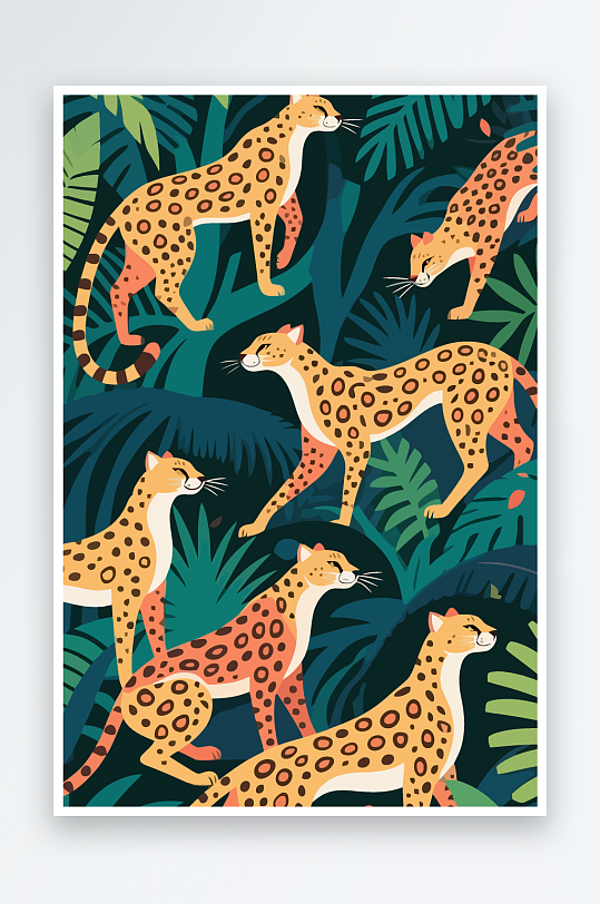 彩绘森林里的花豹插画元素-众图网