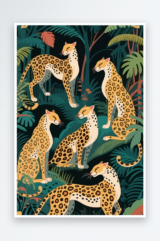 彩绘森林里的花豹插画元素-众图网