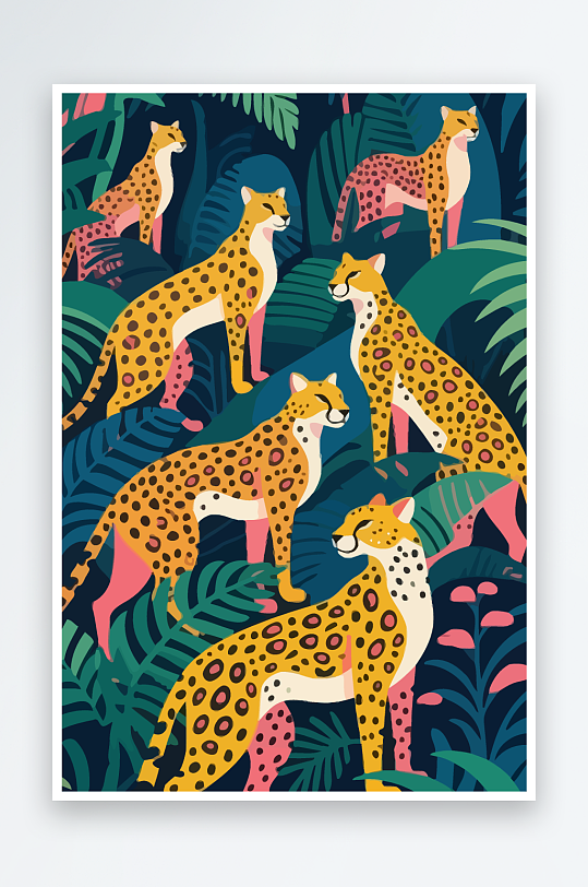 彩绘森林里的花豹插画元素-众图网