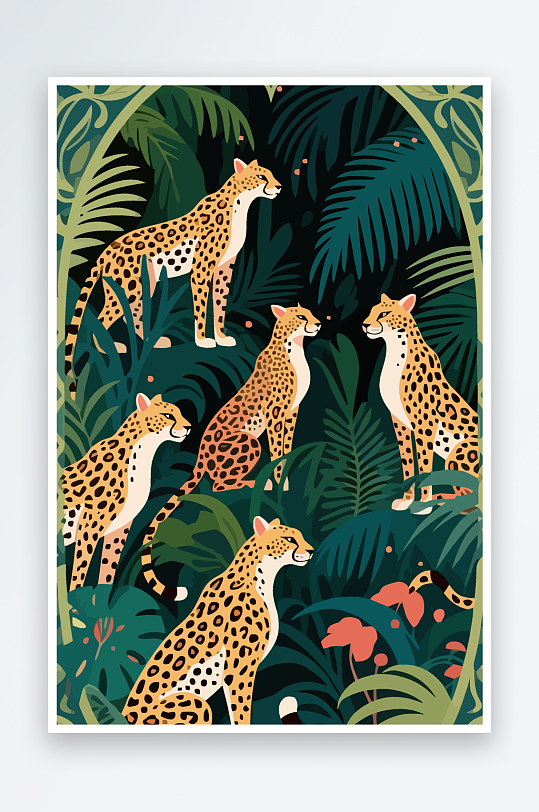 彩绘森林里的花豹插画-众图网