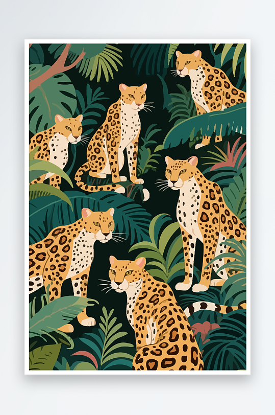 彩绘森林里的花豹插画-众图网
