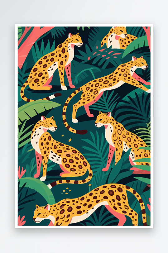 彩绘森林里的花豹插画-众图网