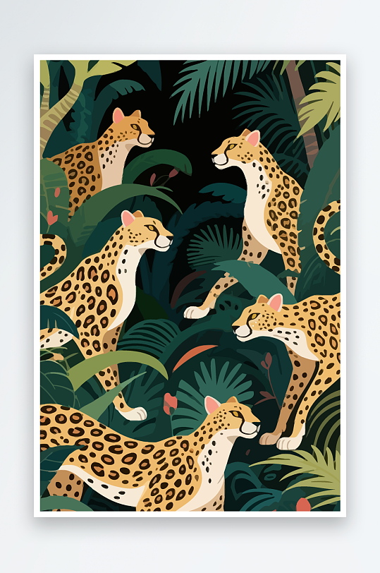彩绘森林里的花豹插画-众图网