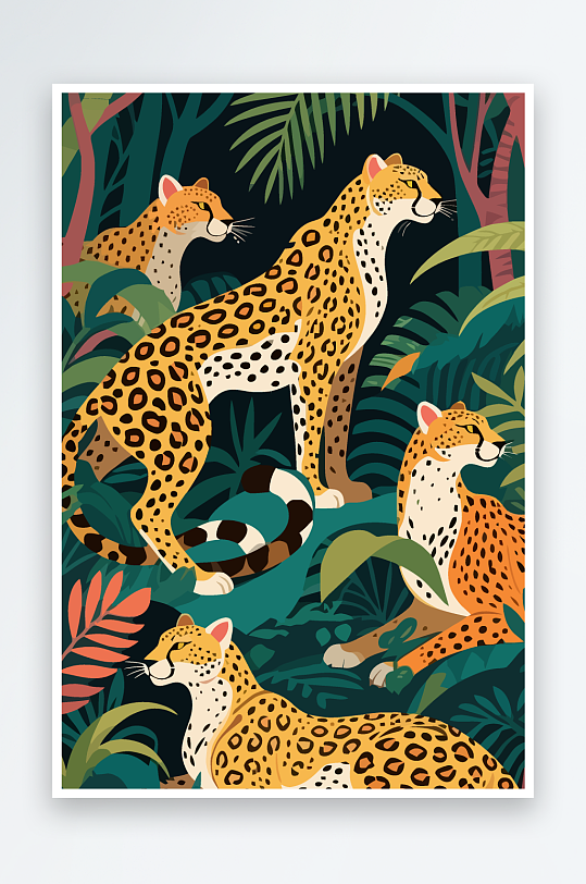 彩绘森林里的花豹插画-众图网