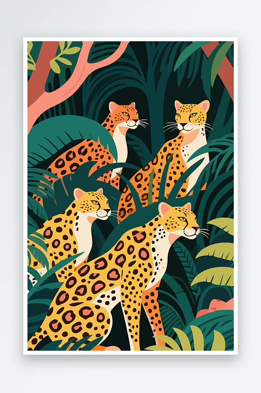 彩绘森林里的花豹插画-众图网