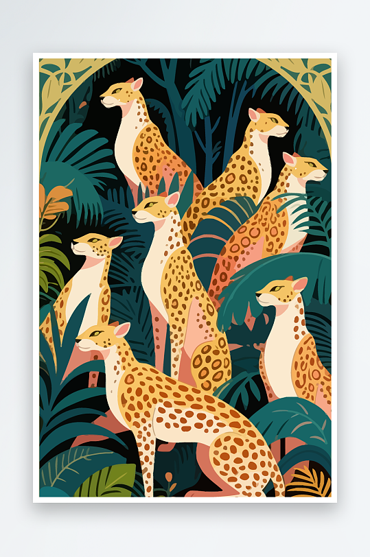 彩绘森林里的花豹插画-众图网