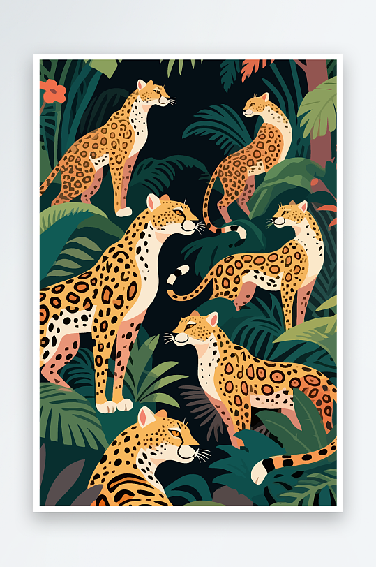 彩绘森林里的花豹插画-众图网
