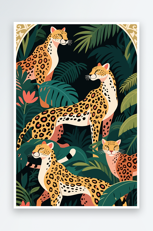 彩绘森林里的花豹插画-众图网