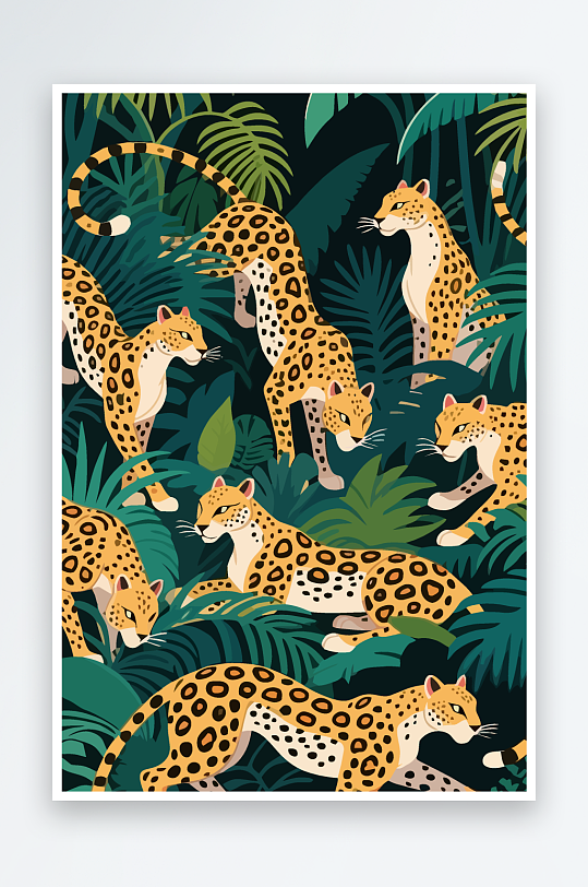 彩绘森林里的花豹插画-众图网