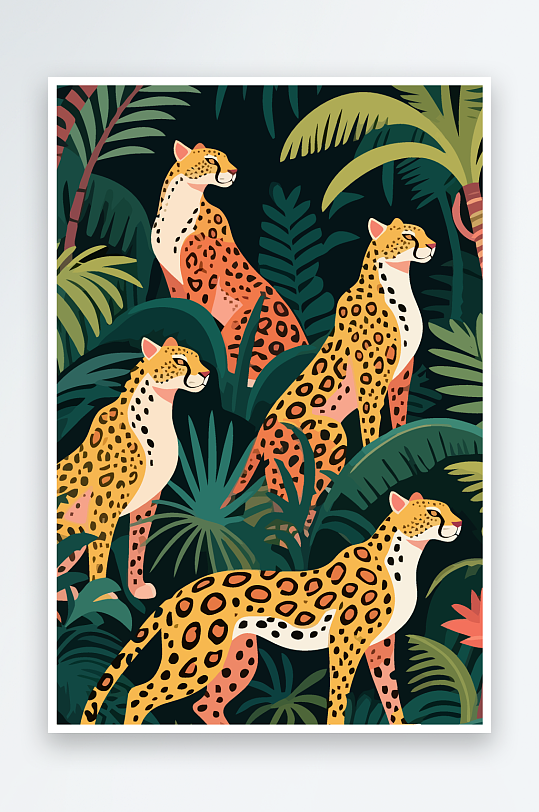 彩绘森林里的花豹插画-众图网