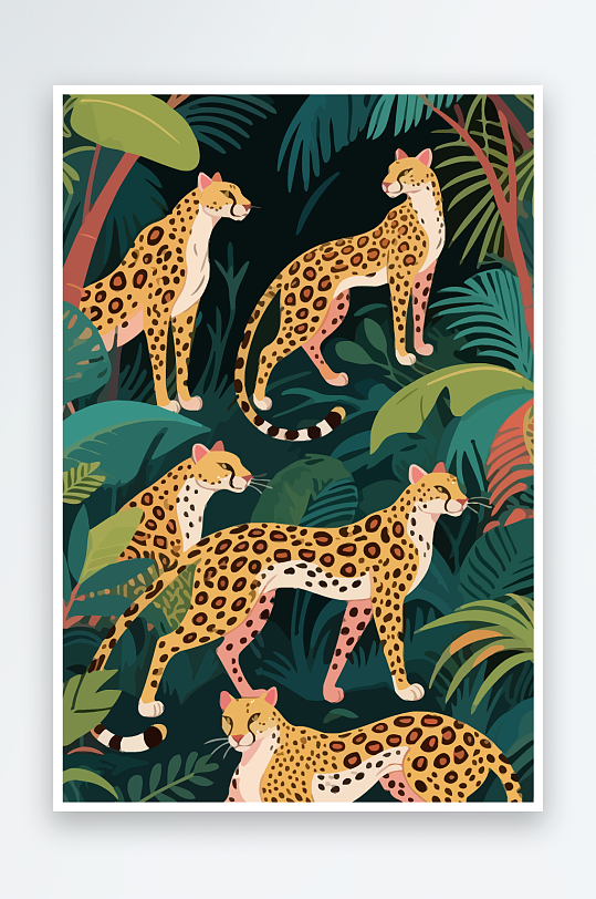 彩绘森林里的花豹插画-众图网