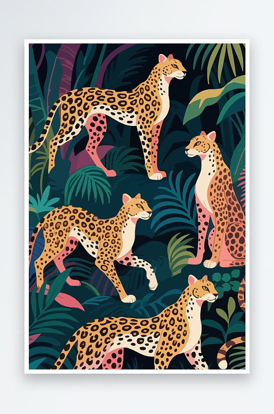 彩绘森林里的花豹插画-众图网