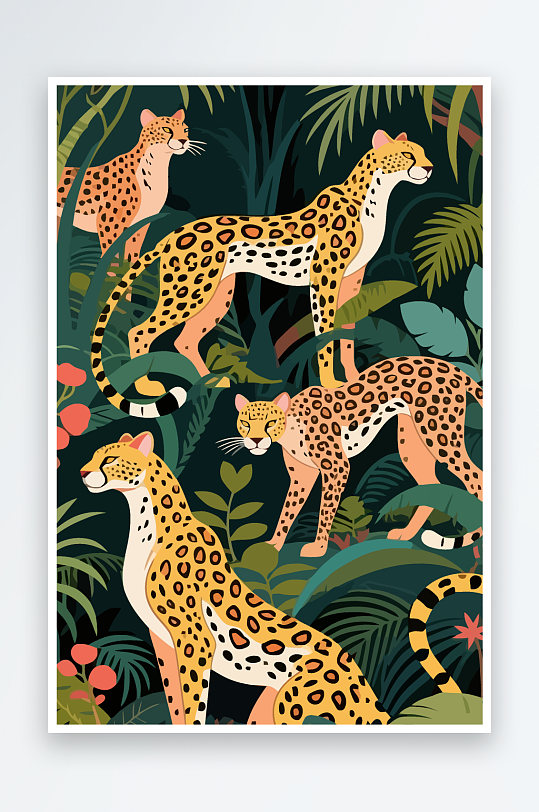 彩绘森林里的花豹插画-众图网