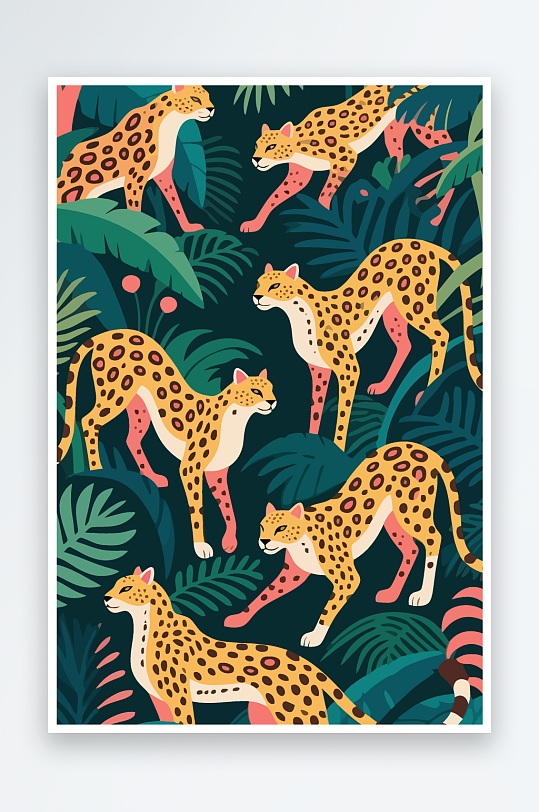 彩绘森林里的花豹插画-众图网