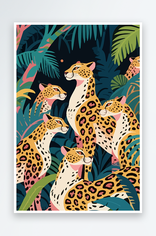 彩绘森林里的花豹插画-众图网