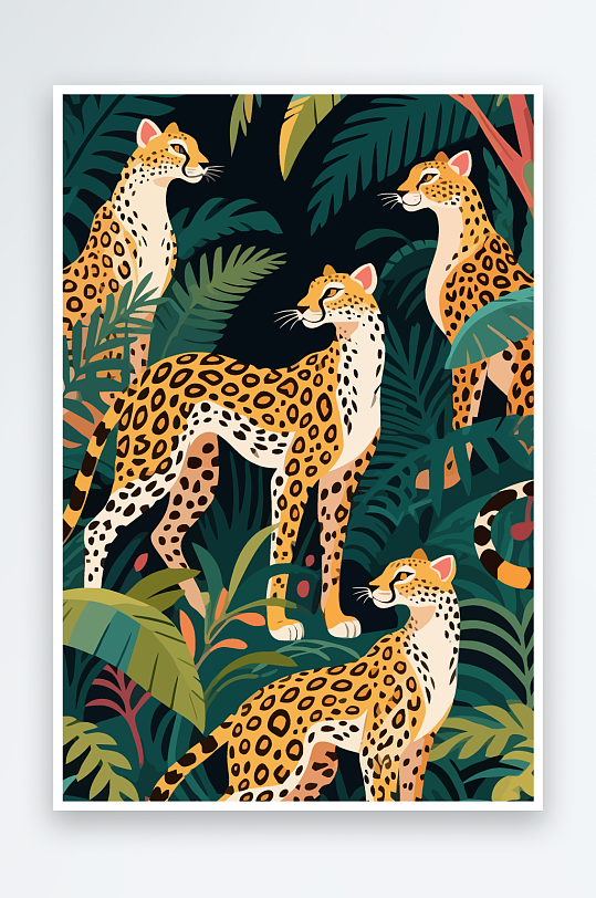 彩绘森林里的花豹插画-众图网