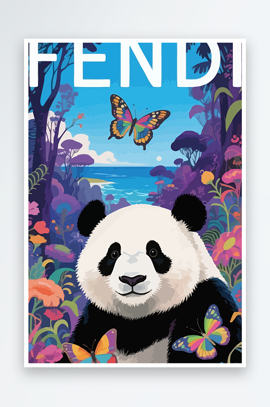 彩绘森林里的熊猫插画元素-众图网