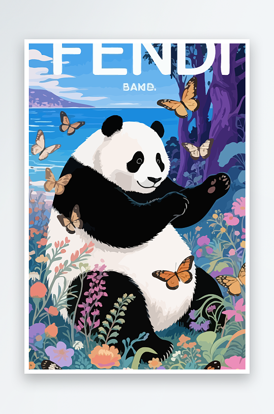 彩绘森林里的熊猫插画元素-众图网
