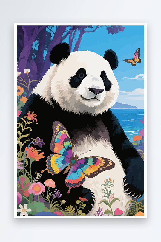 彩绘森林里的熊猫插画元素-众图网