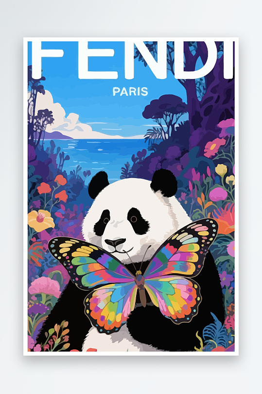 彩绘森林里的熊猫插画元素-众图网