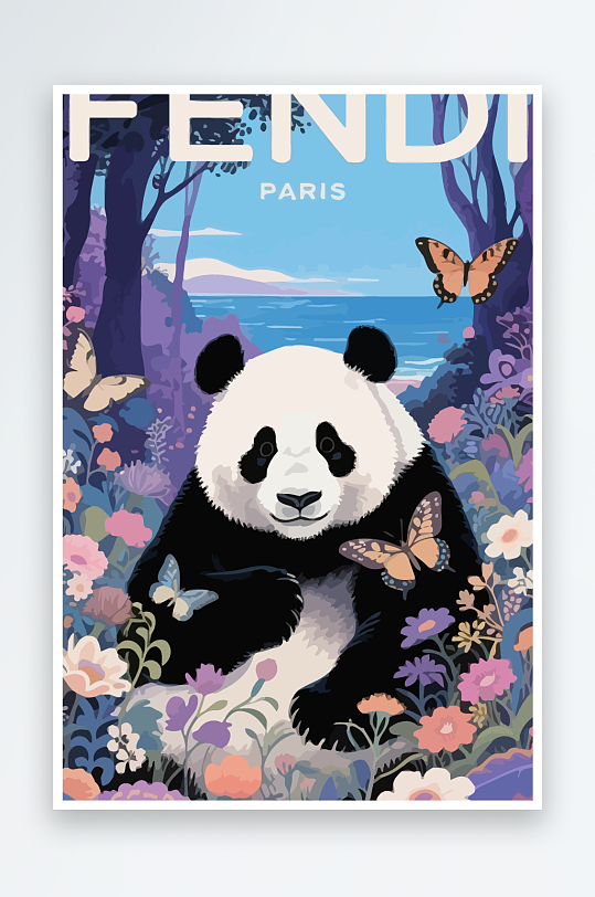 彩绘森林里的熊猫插画元素-众图网