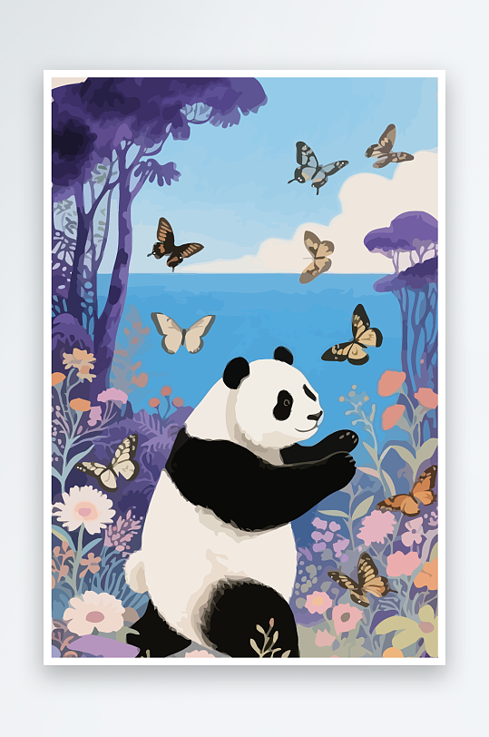 彩绘森林里的熊猫插画元素-众图网