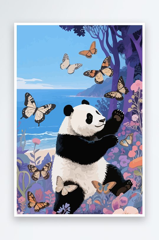 彩绘森林里的熊猫插画元素-众图网