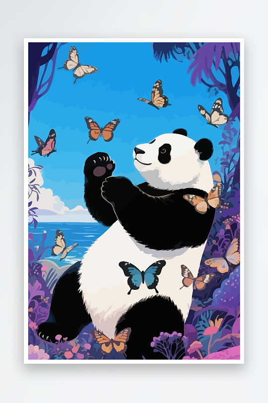 彩绘森林里的熊猫插画元素-众图网