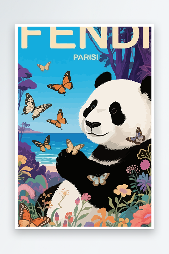 彩绘森林里的熊猫插画元素-众图网