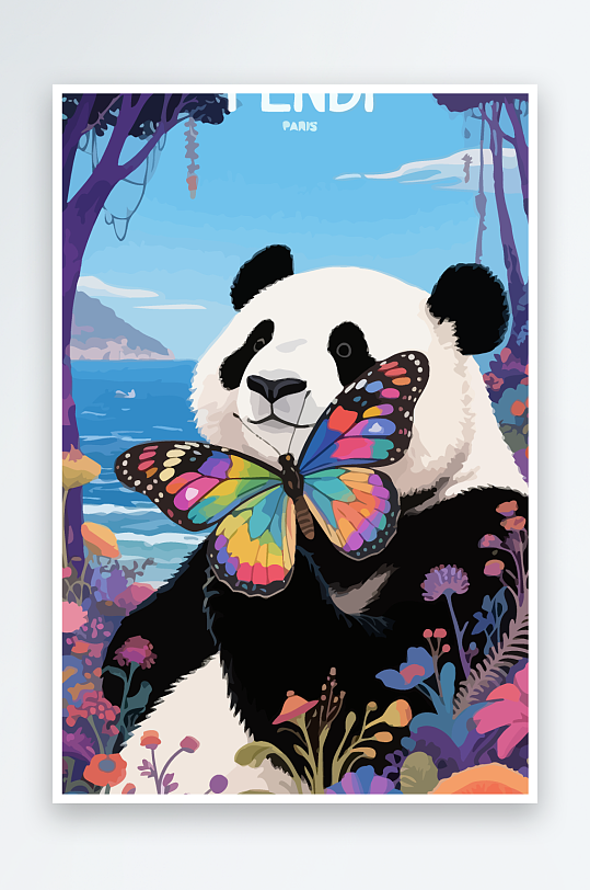 彩绘森林里的熊猫插画元素-众图网