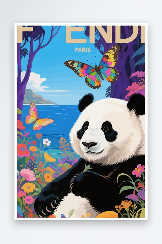 彩绘森林里的熊猫插画元素-众图网