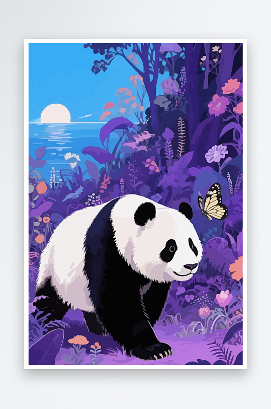 彩绘森林里的熊猫插画元素-众图网