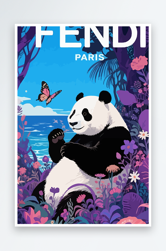 彩绘森林里的熊猫插画元素-众图网