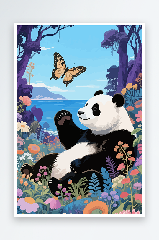 彩绘森林里的熊猫插画元素-众图网