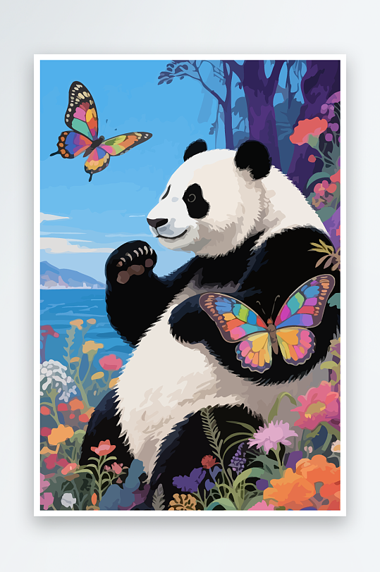 彩绘森林里的熊猫插画元素-众图网