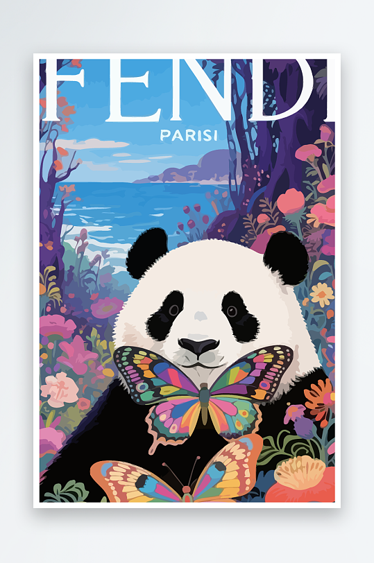 彩绘森林里的熊猫插画-众图网