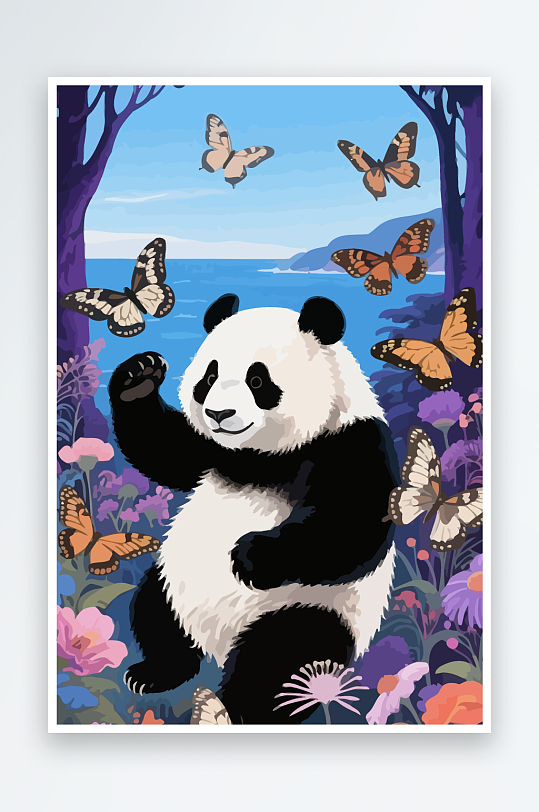 彩绘森林里的熊猫插画-众图网
