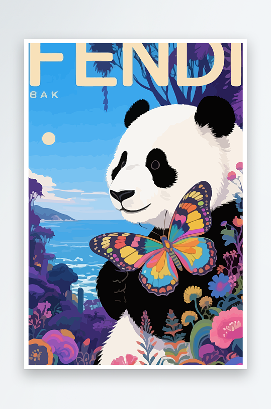 彩绘森林里的熊猫插画-众图网