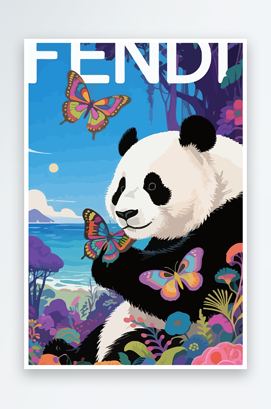 彩绘森林里的熊猫插画-众图网