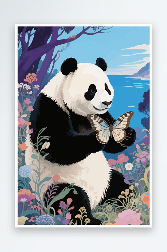 彩绘森林里的熊猫插画-众图网