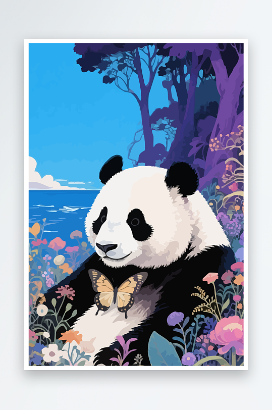 彩绘森林里的熊猫插画-众图网