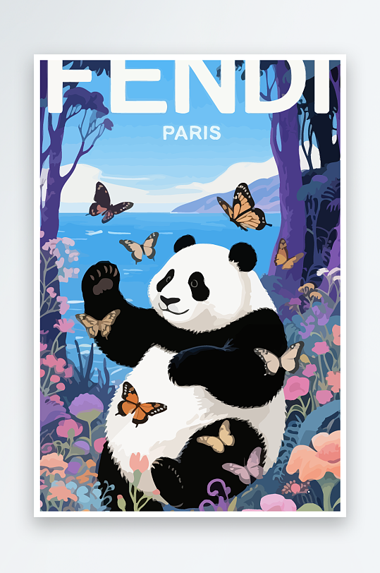 彩绘森林里的熊猫插画-众图网