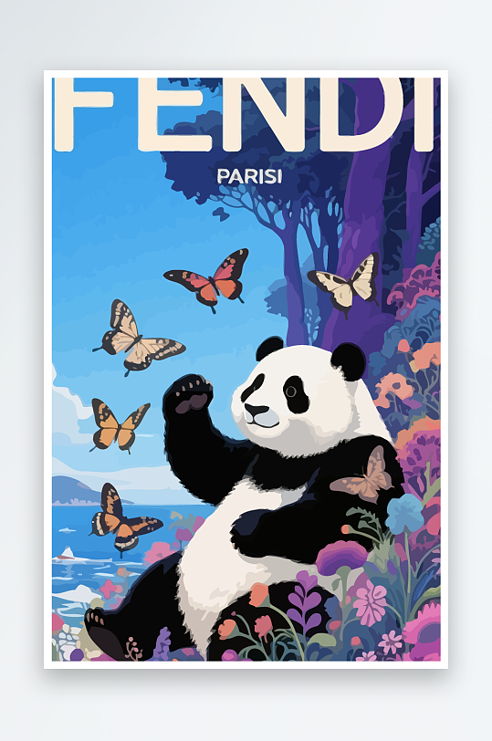 彩绘森林里的熊猫插画-众图网