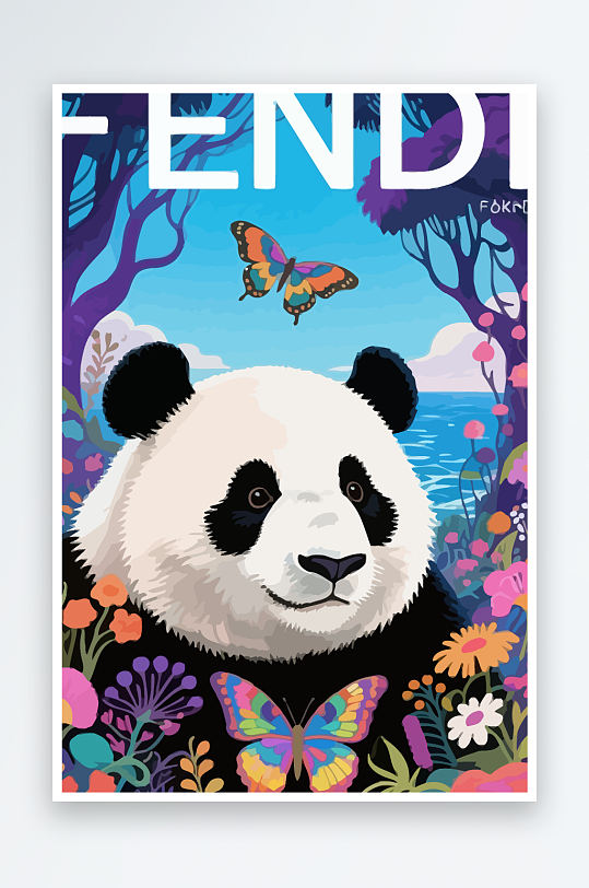 彩绘森林里的熊猫插画-众图网