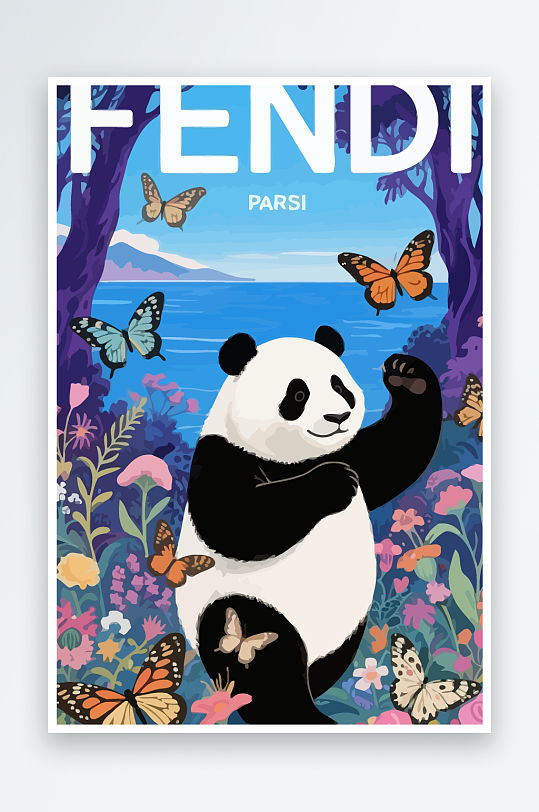 彩绘森林里的熊猫插画-众图网